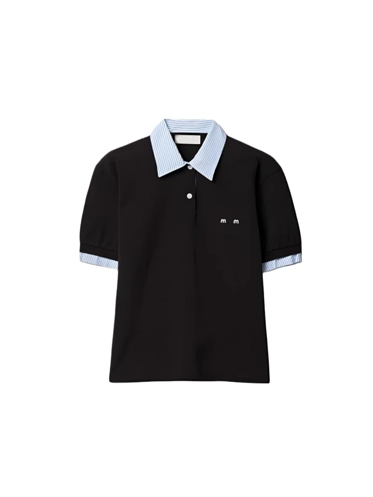 

Royalty High-End Early Spring 2026 New Letter Embroidery Color Block Shirt Short Sleeve Fake Two-Piece Design Casual Cotton