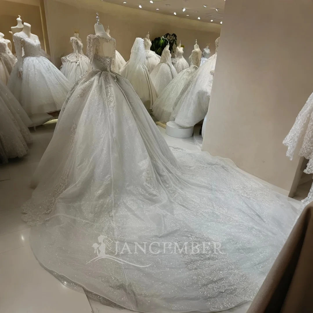 Princess Wedding Dress Square Collar Long Sleeve Pure Customized Beading Formal Formal Luxury Bride Gown vestidos de novia boda