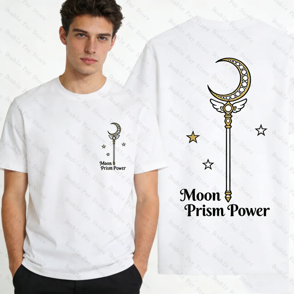

Мужская футболка с принтом Sailor Moon Moon Prism Power Magic Wand, ретро-футболка с аниме-принтом, с коротким рукавом, круглым вырезом, повседневная, хлопковая, уличная одежда, топы