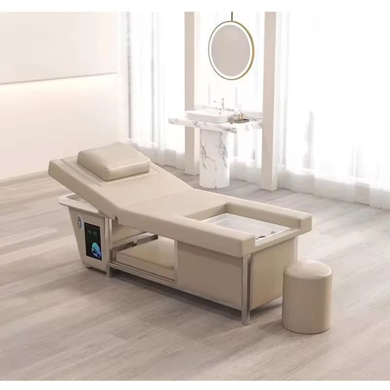 

Luxury Multifunction Barbershop Shampoo Chair Electric Hydraulic Lifting And Descending Washing Bed With Foot Spa Basin