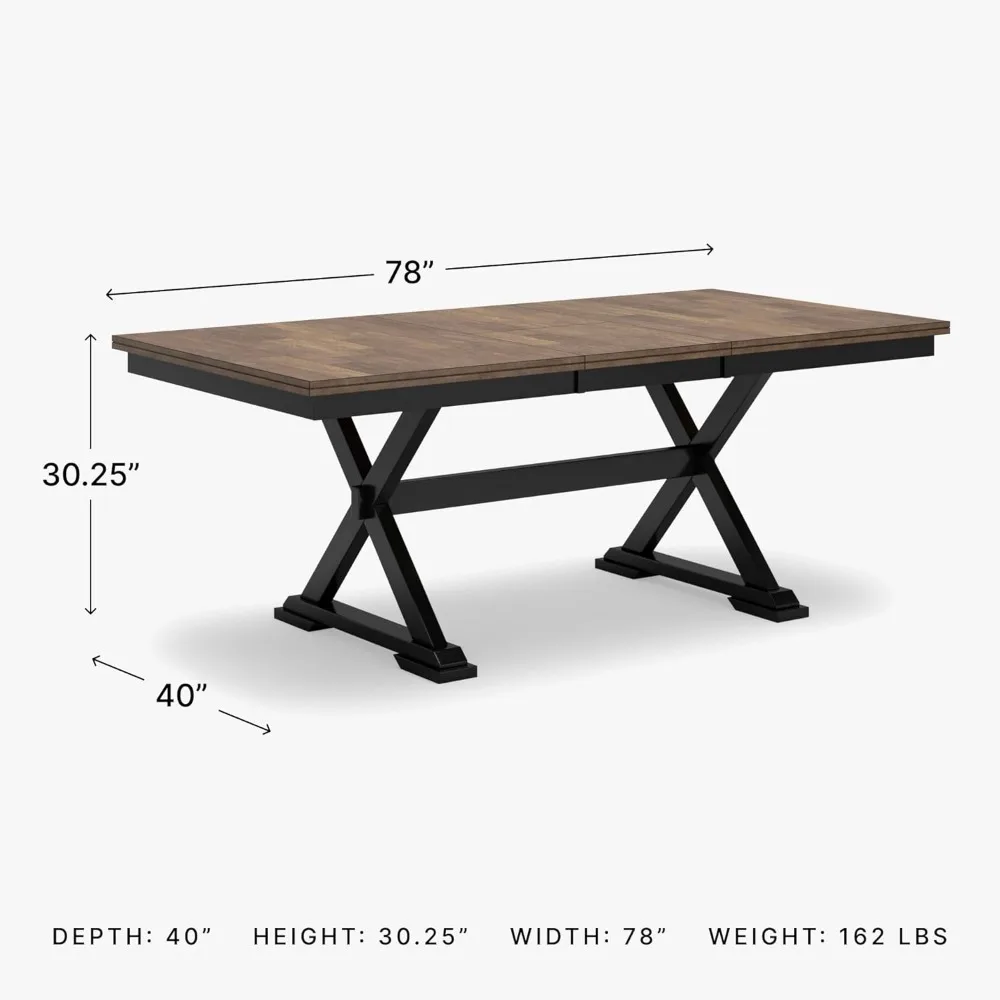 طاولة طعام على طراز المزرعة من Ashley Wildenauer مع وصلة مدمجة على شكل أوراق فراشة لمقعد من 6 إلى 8 مقاعد، باللون الأسود