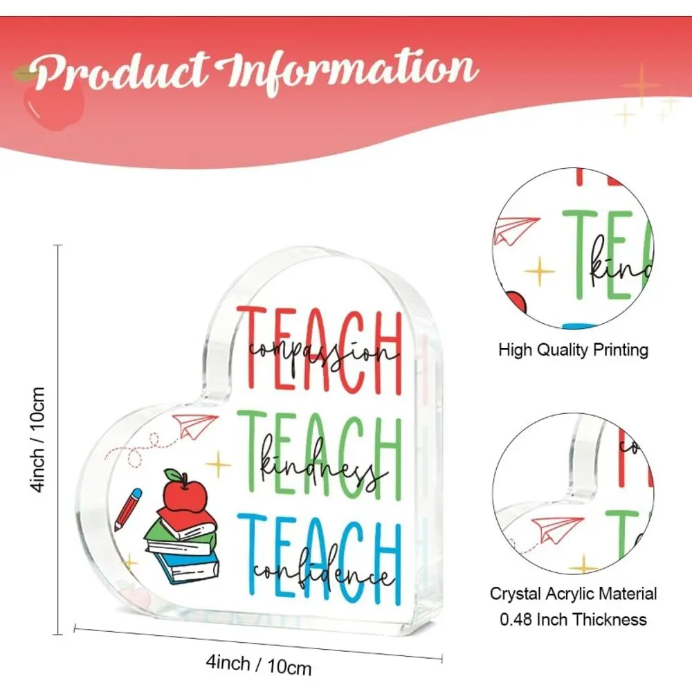 Acrylic Heart Teacher Appreciation Gift, Desk Decor for Birthday Christmas Retirement Graduation, Men Women Teachers Home Office