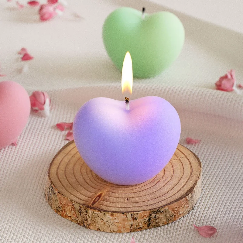 3D Love Candle Silicone Mold DIY Flat Bottomed Heart Shape Aromatherapy Handmade Soap Crystal Epoxy Resin Molds Cake Decor Tools