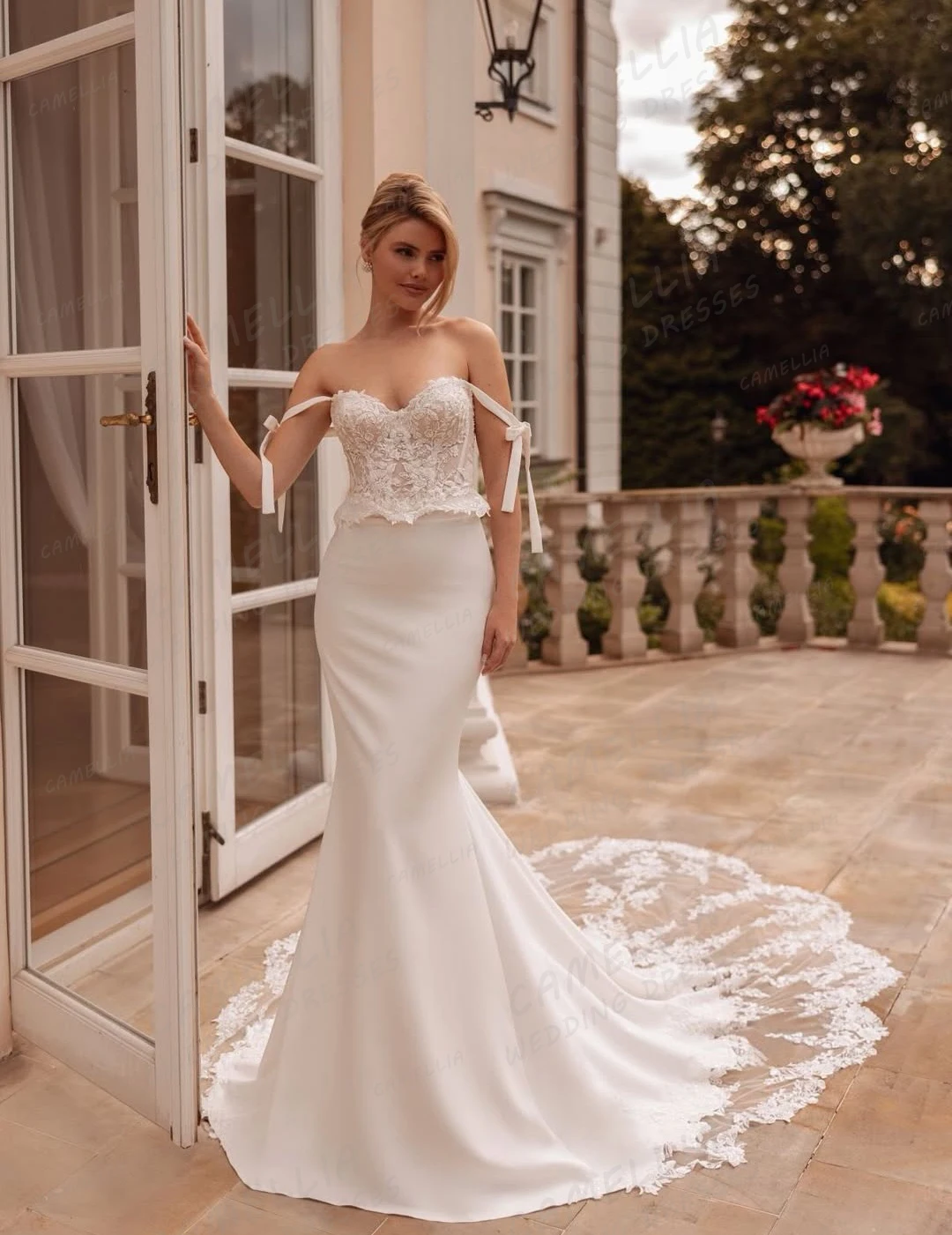 

Simple Lace Mermaid Wedding Dresses Customized Women's Sweep Train Bridal Gowns Sleeveless Backless Formal Vestidos De Novia