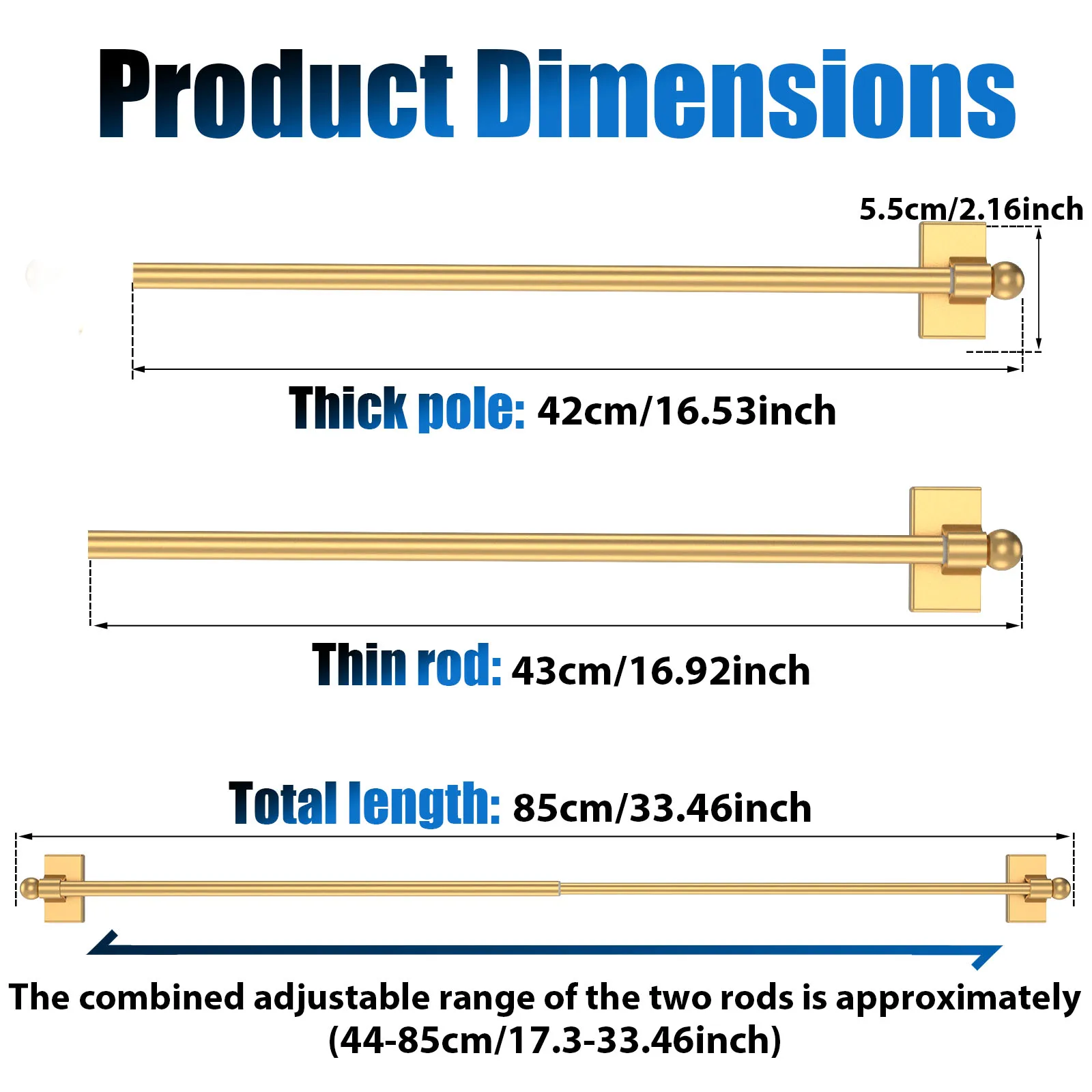2Pcs Universal Magnetic Curtain Rod 44 cm to 85 cm Adjustable Window Curtain Rod Easy Install Magnetic Towel Holder Rod for Home