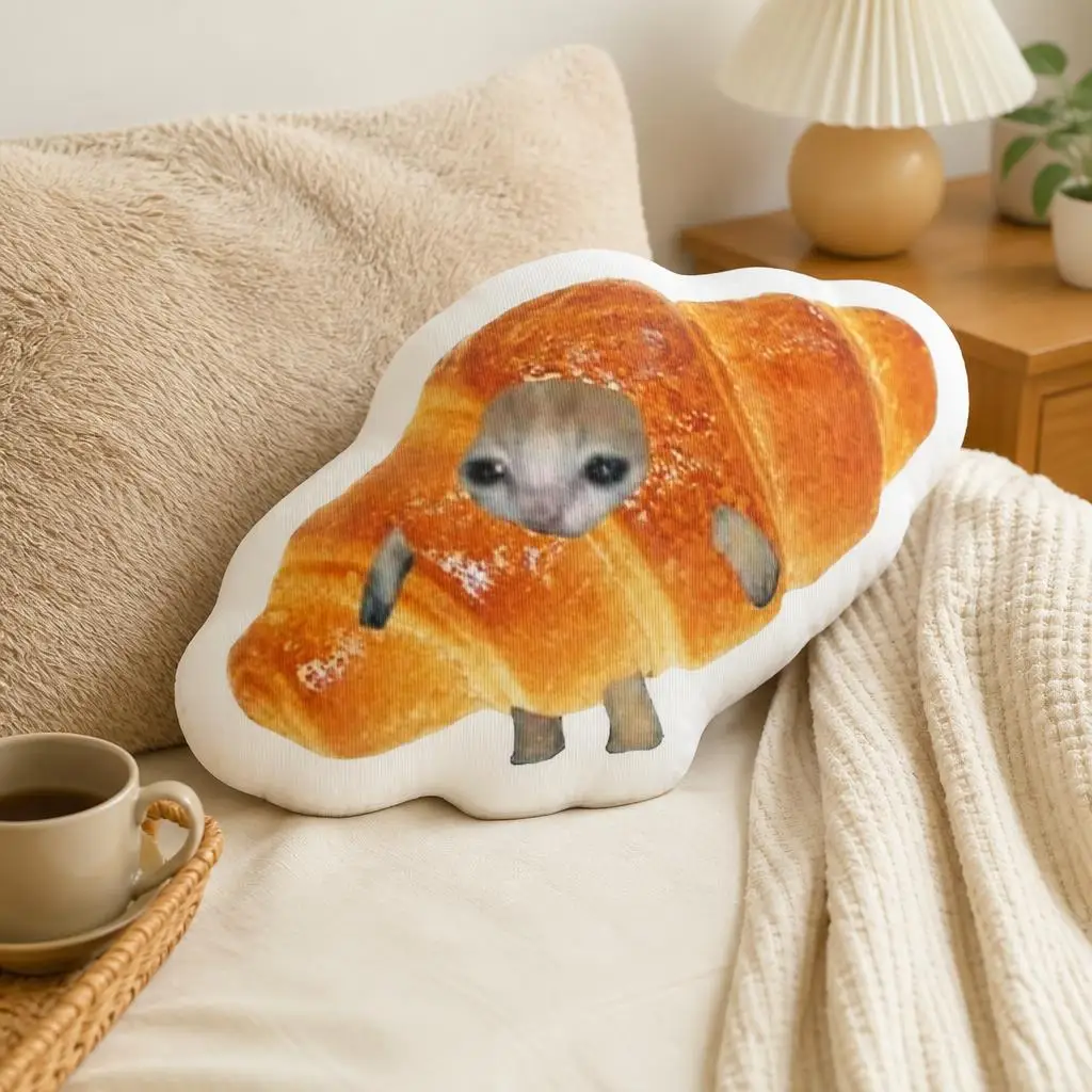 Croissant Cat Meme Plush Pillow Funny Shaped Stuffed Cushion Bread Cat Throw Pillow Sofa Bed Home Decor Gift for Cat Lovers
