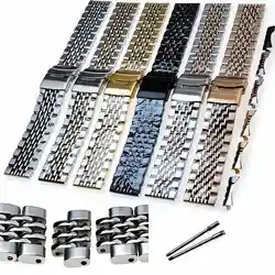 SKX007 20mm 22mm 316L Stainless Steel Screw Link Silver Gold Black Straight With Curve End Solid Bead of Rice Watch Band Straps