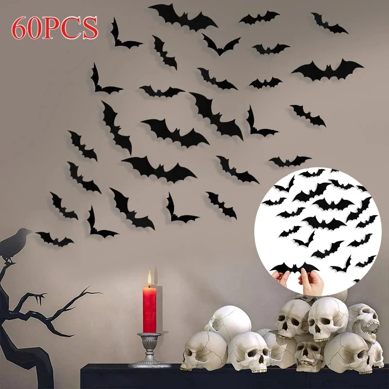 3D Black Bat Wall Stickers Halloween Party Home Decoration Horror Props Children's Room DIY Waterproof Wall Stickers