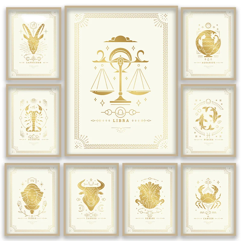 

Luxury Zodiac Themed Canvas Poster Wall Art Astrology Lovers Bedroom Living Rooms Horoscope Themed Cafes Wall Decor Unframed