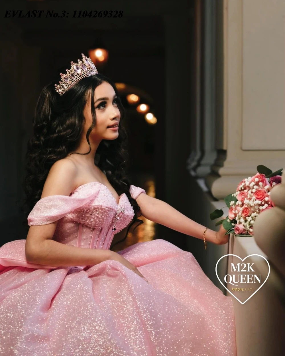 EVLAST розовое платье Quinceanera по индивидуальному заказу, бальное платье с блестящей аппликацией и бантом из бисера, Мексиканский корсет Sweet 16, Vestidos De 15 Anos E3Q11