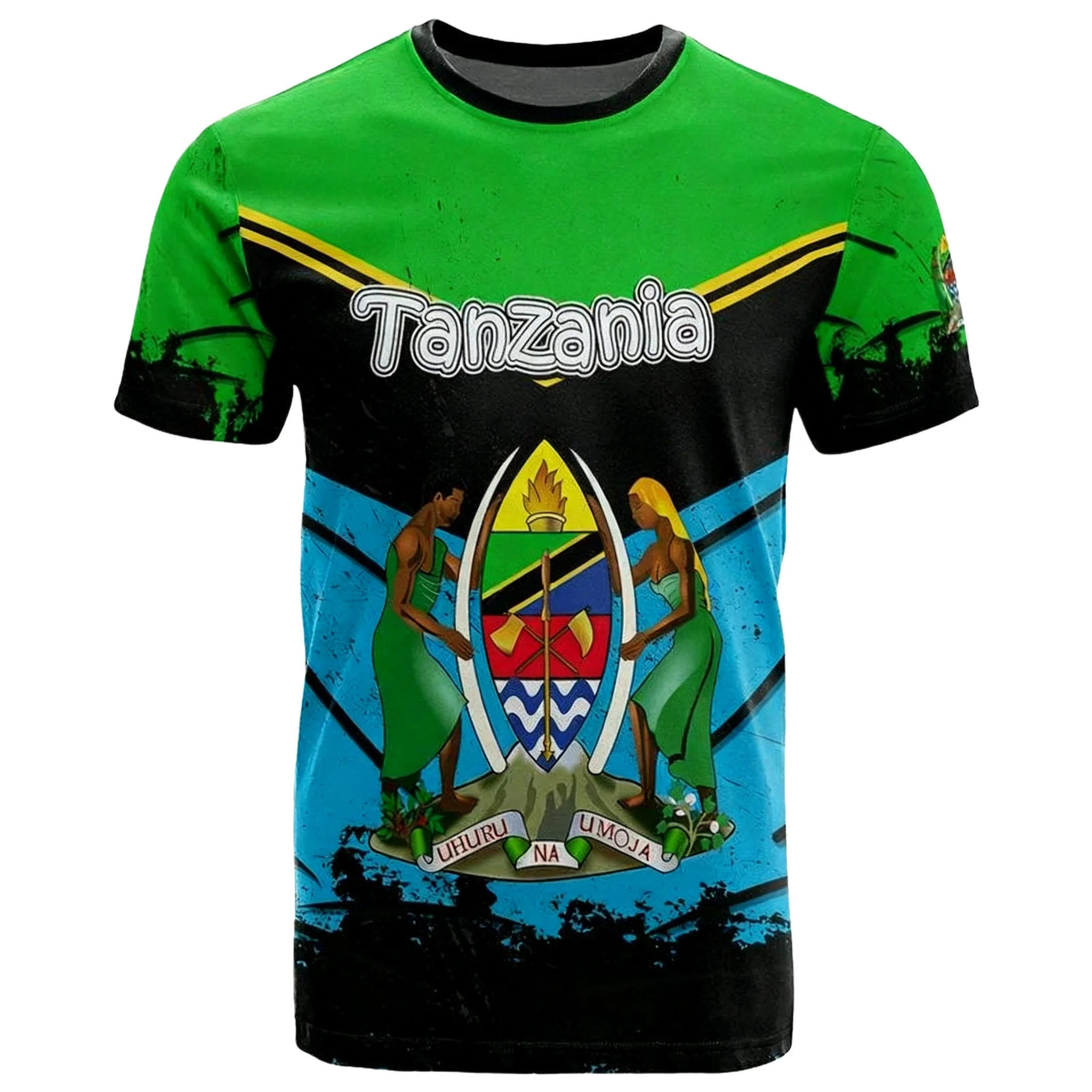 ثلاثية الأبعاد الطباعة تنزانيا شعار تي شيرت الجمهورية المتحدة تنزانيا العلم الجرافيك تي شيرت الرجال موضة قصيرة الأكمام تي شيرت