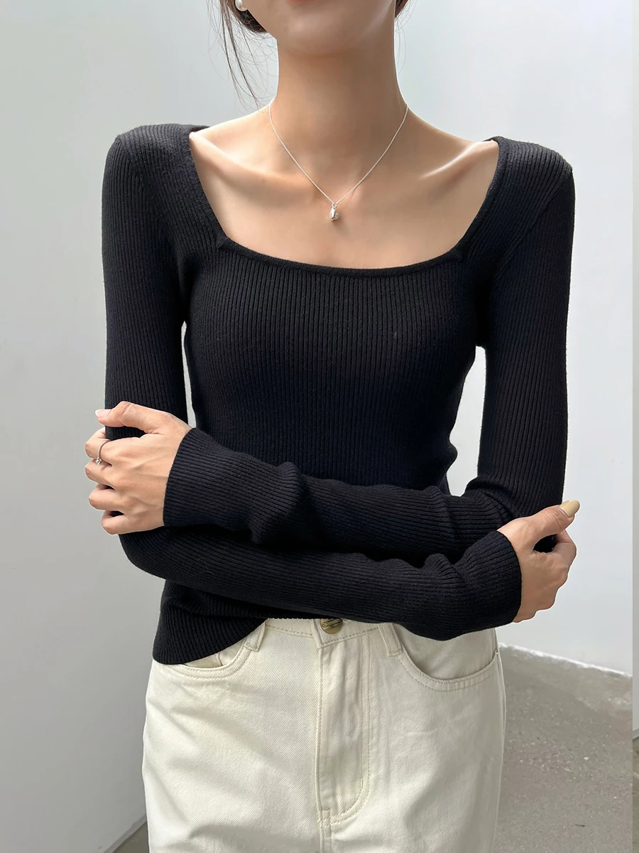 

Slimming Effectiven JANE Bla Swan Basic Sle U-Ne Waist Cinching Knitted Sweater for Women Soft And Comfortable Inner...