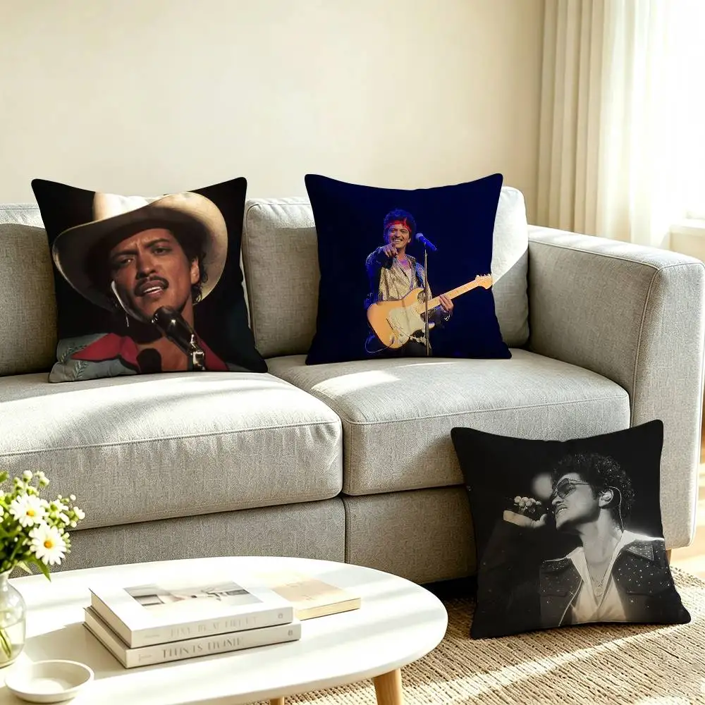 B-Bruno Mars Pop Singer Square Double-Sided printed Pillow Case Bedroom Bedside Pillow Sofa Cushion Cover