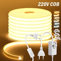 COB LED Strip Light With EU Switch/Dimmer Plug 220V 230V 240V Waterproof IP65 Tape Kitchen Cabinet Lamp 3000K 4000K 6000K Ribbon