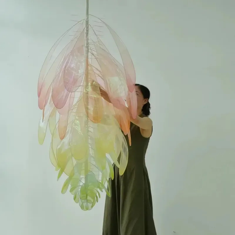 G 78 Rainbow Gradient Organza Leaf Pendant Hanging Decoration for Wedding Party Event Ceiling Decor Artificial Foliage