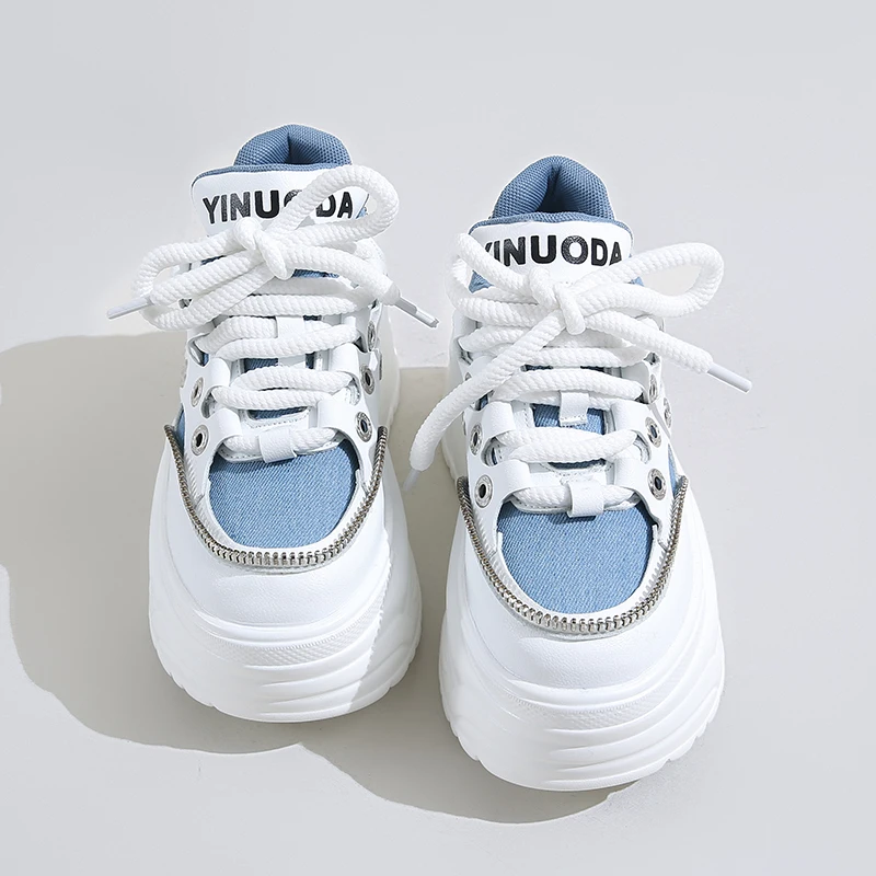 8CM High Platform Sneakers Women Casual Leather Sport Shoes New Autumn Vulcanized Skateboard White Shoes Woman Chaussures Femme