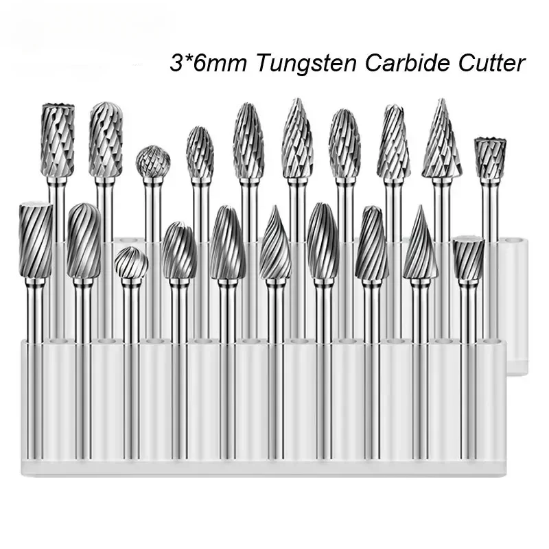 10pcs Hard Alloy Rotary File 3*6 Double Grain Tungsten Steel Grind Head Electric Grind Mold Woodwork Grinding File Tool Set