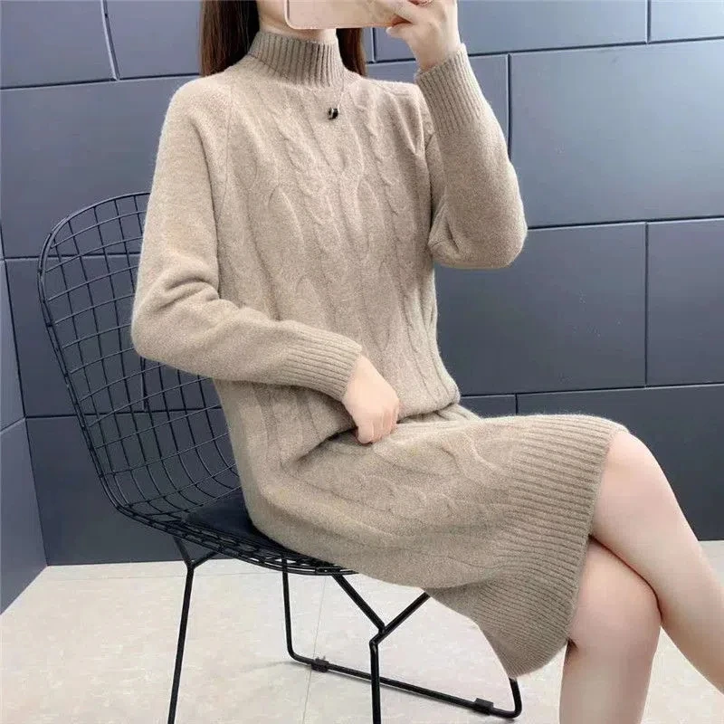 Fashion Women's Sweater Dress Turtleneck Knitted Sweaters Pullover Autumn Winter Twist Thicken Warm Casual Sweater Jumpers