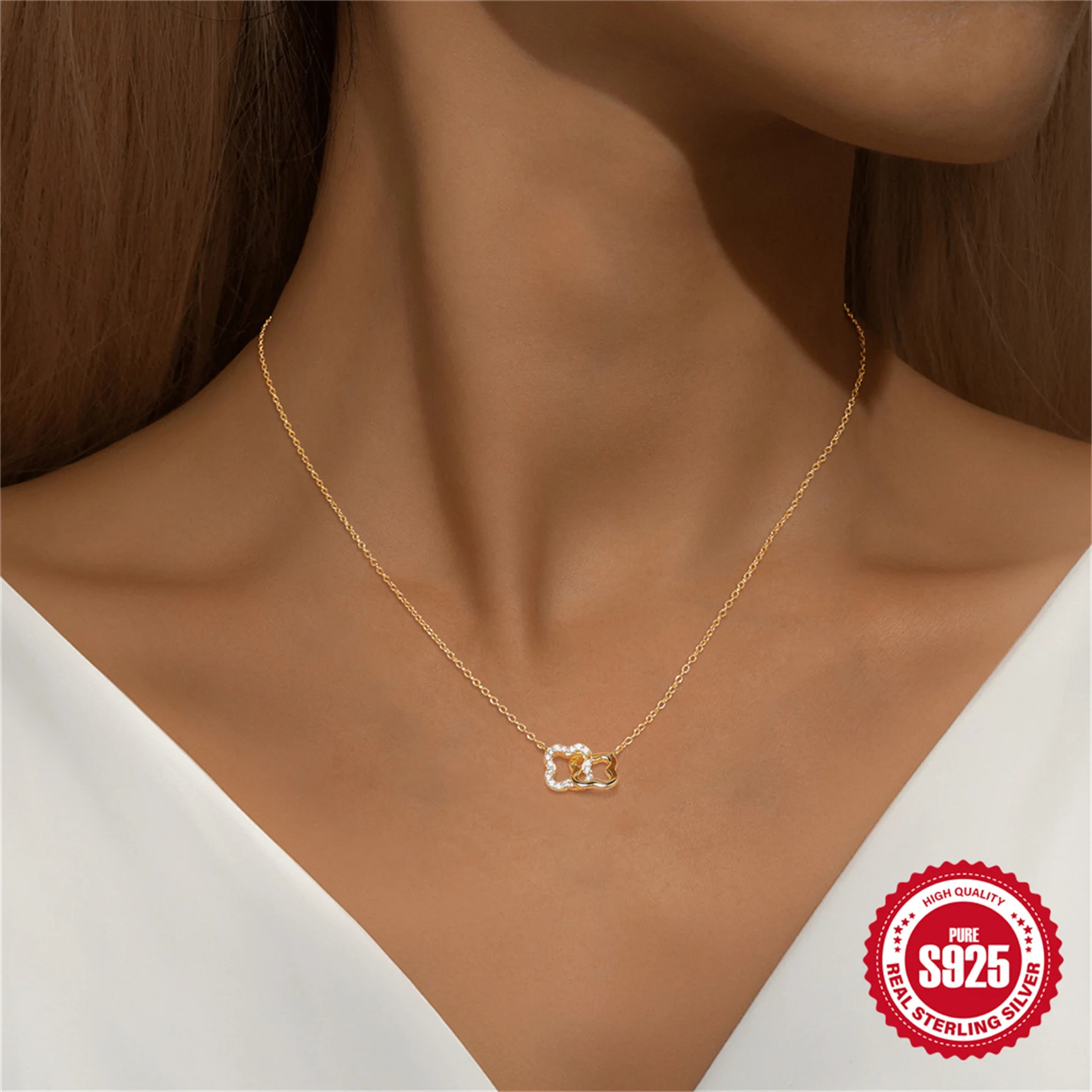 

BOAKO Skeletonized Flower/Butterfly Pendant 925 Sterling Silver for Woman Long Chain Collarbone Chain Personalities Luxury