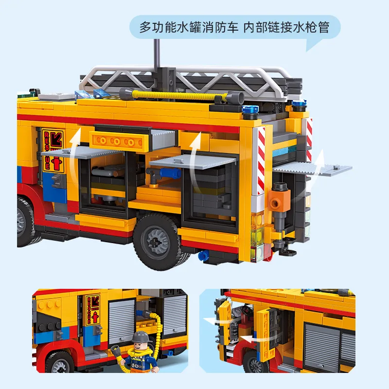 New JIESTAR 52032 City Rescue Fire Truck Building Blocks Assembling Bricks Model Toys for Boys Christmas gift Set