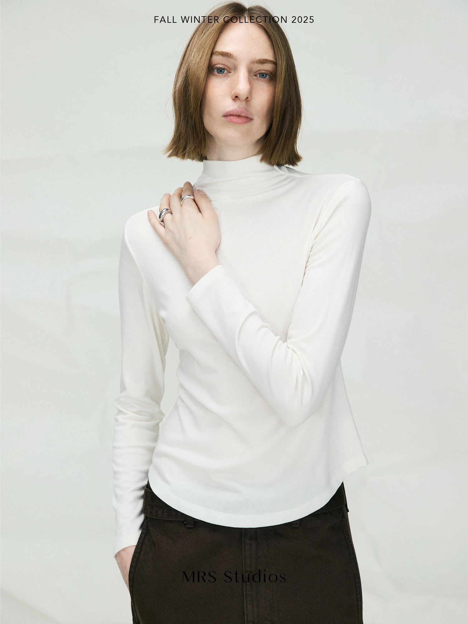 

Женский трикотажный джемпер MRS Studios с длинным рукавом, базовый, с высоким воротником, изогнутым низом и ворсистой отделкой, из смесовой шерсти, повседневный