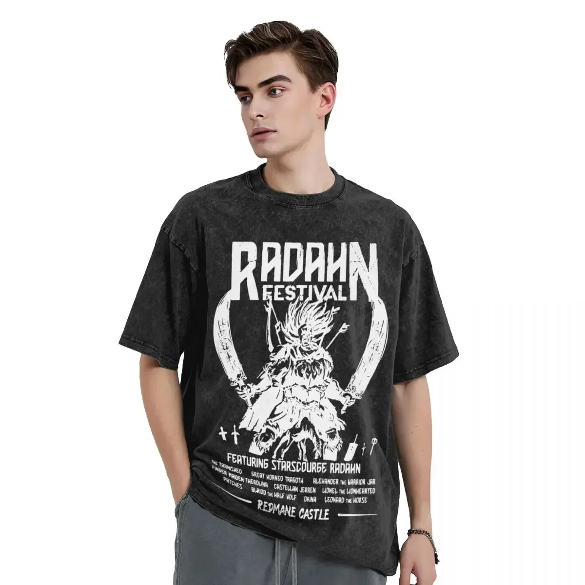 Washed T Shirts Festival Radahn Elden Game DARK SOULS Hip Hop Casual T-Shirt Harajuku Streetwear Cotton Summer  Tees Men Women