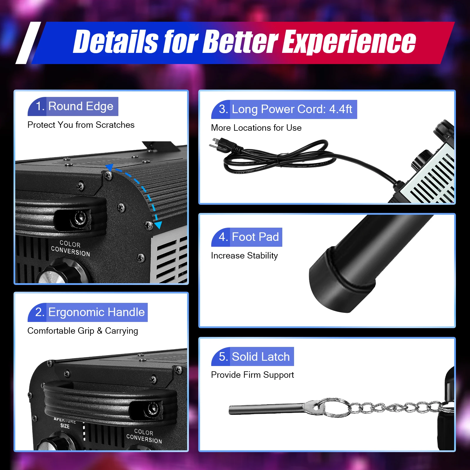 LED Stage Spotlight 200W, Hand Control Follow Spot Light for Wedding/Party/DJ, 6 Colors & Adjustable Stand, High Precision Lens, Foldable Tripod with Long 4.4ft Cord, Efficient Cooling System, 110V US Plug