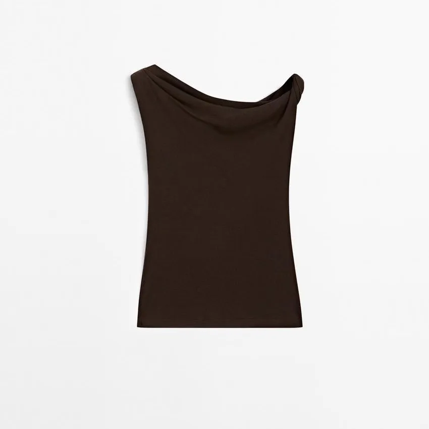 

Модный асимметричный топ без рукавов для женщин, с драпировкой, новый стиль, отгрузка со склада в Цзянсу, Cleanfit, полиэстер