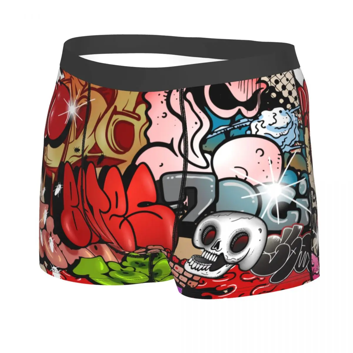 Custom Graffiti Street Colorful Skull Wall Boxer Shorts For Men Sexy 3D Print Underwear Panties Briefs Breathable Underpants