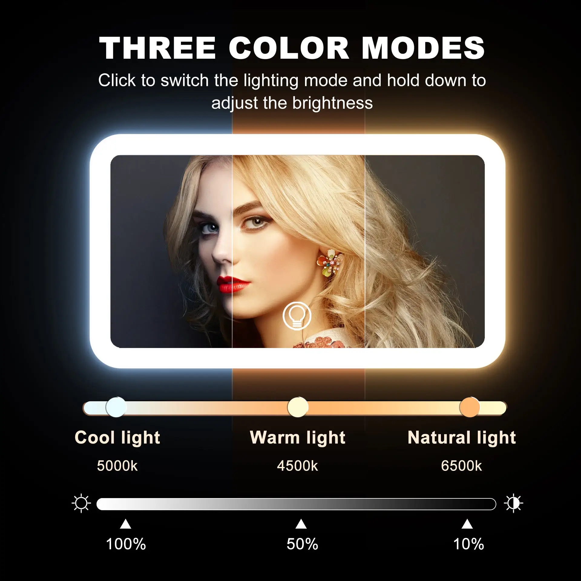 Rectangular 5x Magnifying Mirror 3 Color LED Lights Rechargeable Dimmable Handheld Travel Mirror Dual Personalized Small Lighted