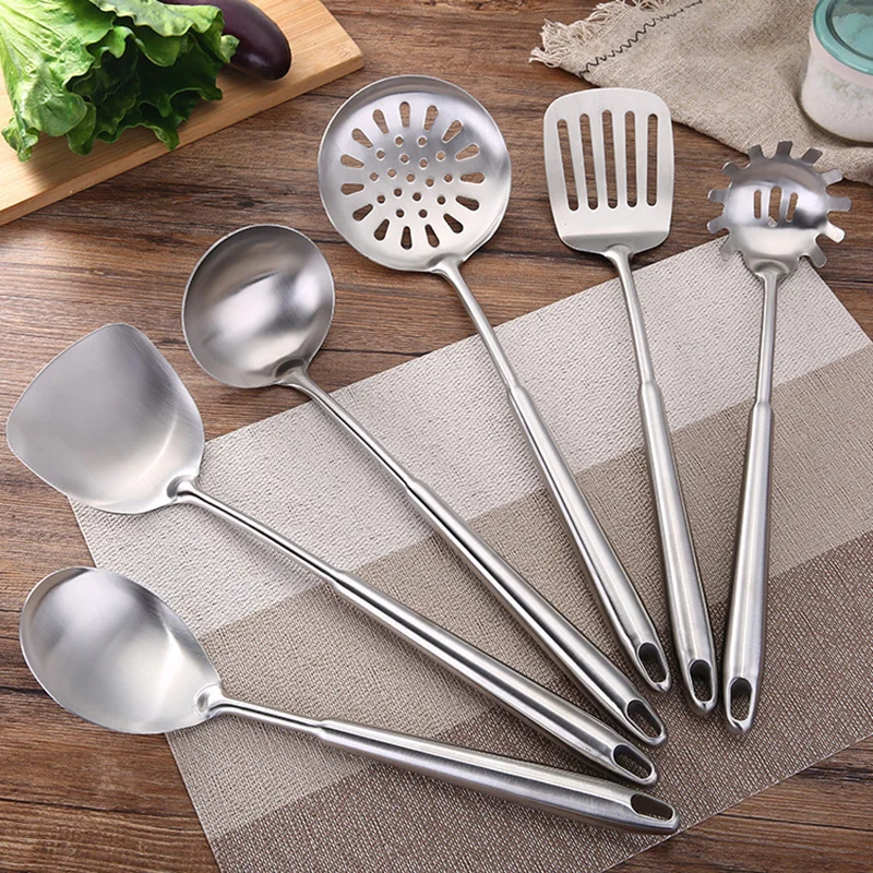 1/6Pcs Stainless Steel Cookware Set Shovel Turner Soup Spoon Spatula Cooking Tools Gift Utensils Kitchen Gadgets Accessories