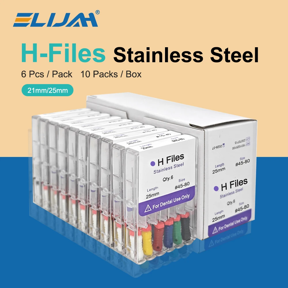 

ELIJAH 10 упаковок/коробка 21/25/28/31 мм эндофайлы из нержавеющей стали стоматологические эндодонтические файлы для корневых каналов ручные H-файлы стоматологические инструменты