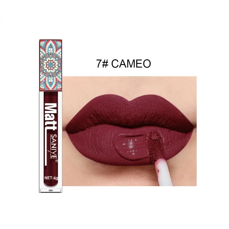 Impermeável Matte Nude Lip Gloss, vermelho escuro, duradouro, batom líquido de veludo, maquiagem feminina, esmalte, pigmento marrom, 1pc