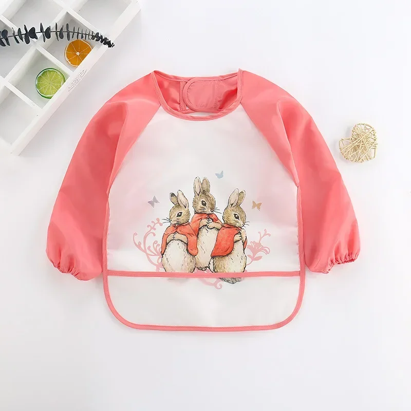 Cute Cartoon Baby Bibs Waterproof Infant Eating Bib with Pocket Children Drawing Long Sleeve Apron Kids Burp Cloth Baby Stuff