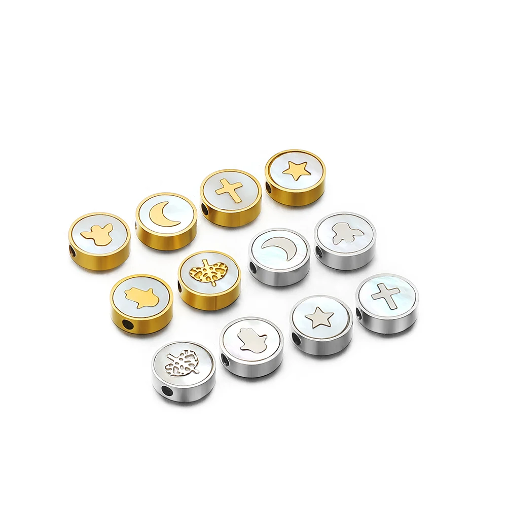 5Pcs Stainless Steel Cross Moon Satr Shell Beads for DIY Jewelry Making Accessories Women Necklace Findings Bracelets Supplies