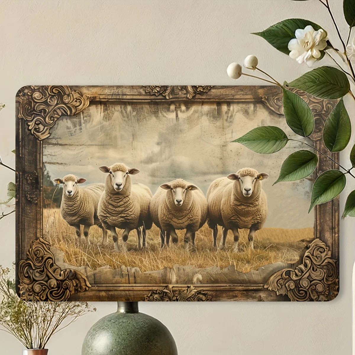 2D Flat - 1pc Rustic Vintage Metal Tin Sign - Nostalgic Sheep Wall Art Decor for Home, Bar, Cafe, Restaurant - 12x8 Inches, Clas