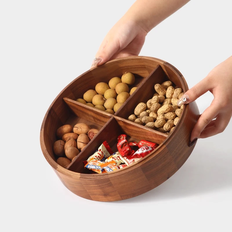 North American Black Walnut Fruit Box with Lid Solid Wood Dried Fruit Bowl Glass Living Room Coffee Table Home Decoration