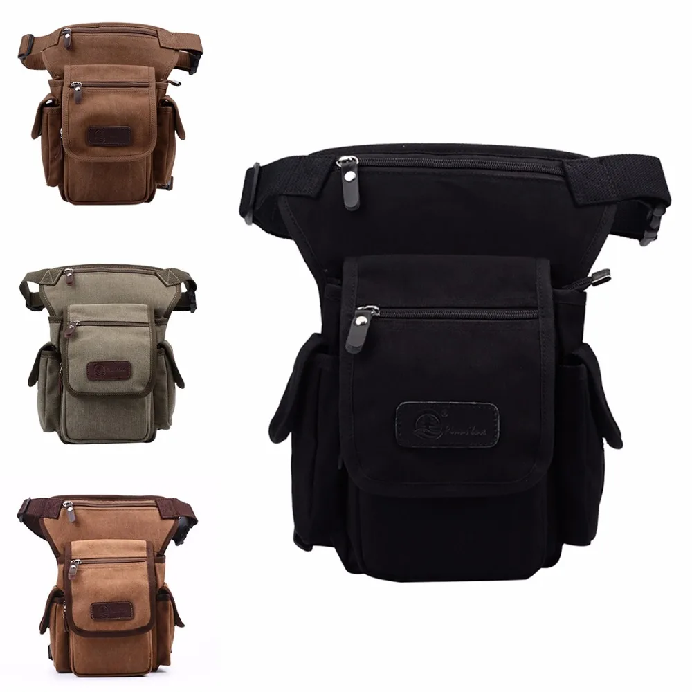 Men Waist Pack Leg Drop Bag for Motorcycle Rider Multi Pockets Canvas Military Casual Thigh Male Bum Hip Belt Fanny Pack