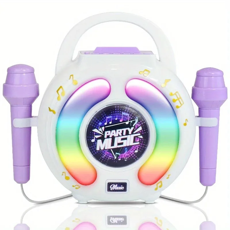 Kids Karaoke Machine - Portable Round Bluetooth Speaker With 2 Microphones, LED Lights, Voice Changer, And Recording Function