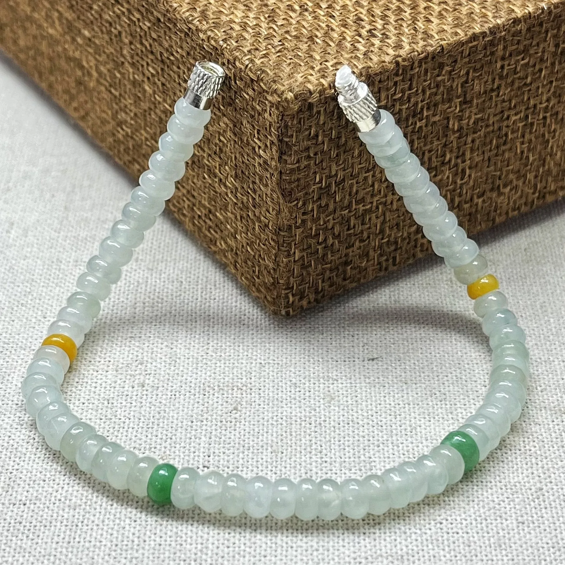 Handmade Natural Burmese Jade A-Goods Ice Sticky Abacus Bead Multi Treasure Bracelet Women's Clear Water Gradient Color Jewelry