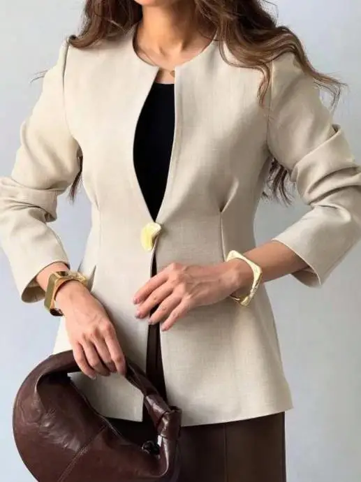 Women's Solid Color Long Sleeved Jacket 2025 Autumn Winter Leisure Vacation Fashionable Outerwear for Ladies
