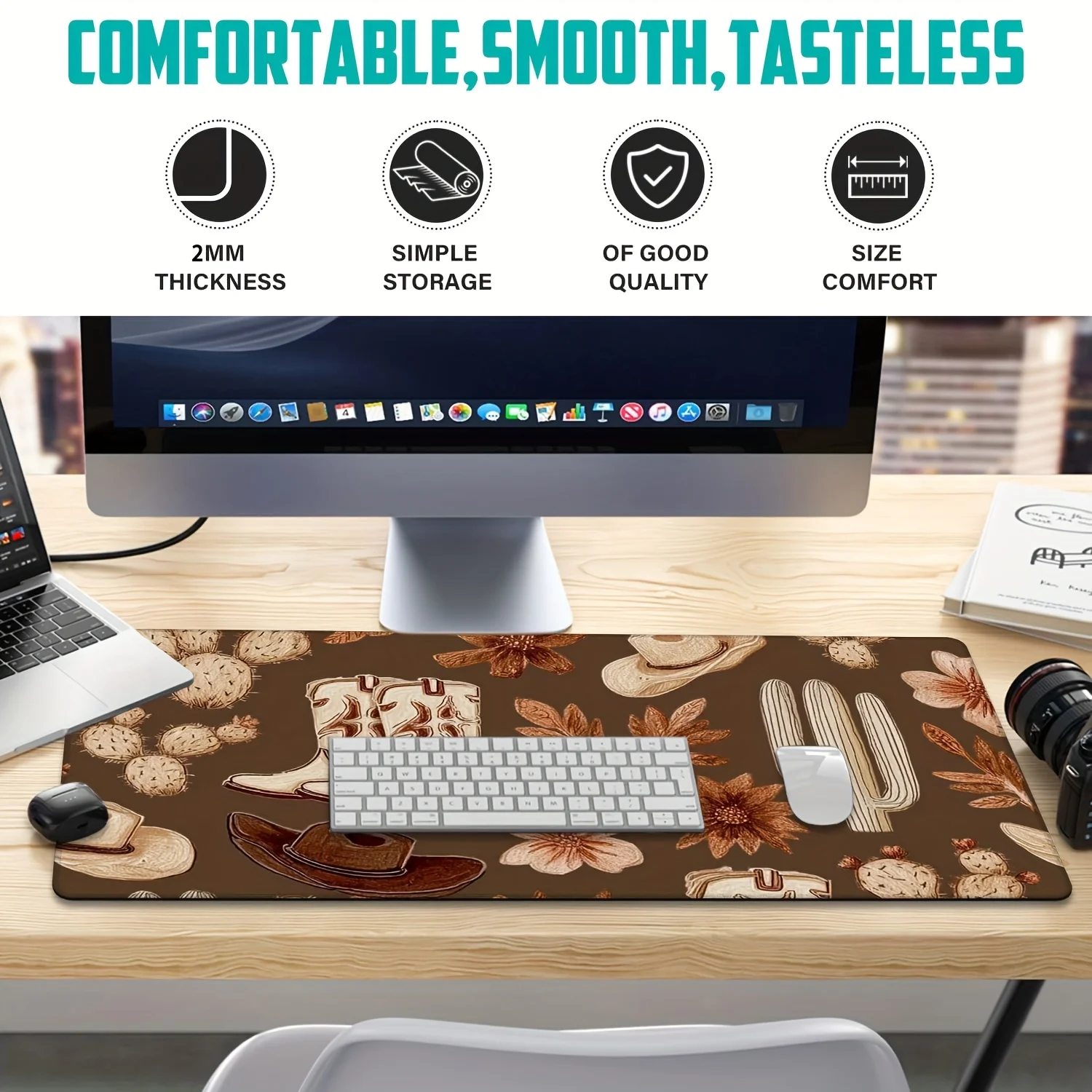 Western Desk Mat Extended Keyboard Mouse Pad Rubber Non-Slip Cowboy Theme Desk Pad for Office Gaming