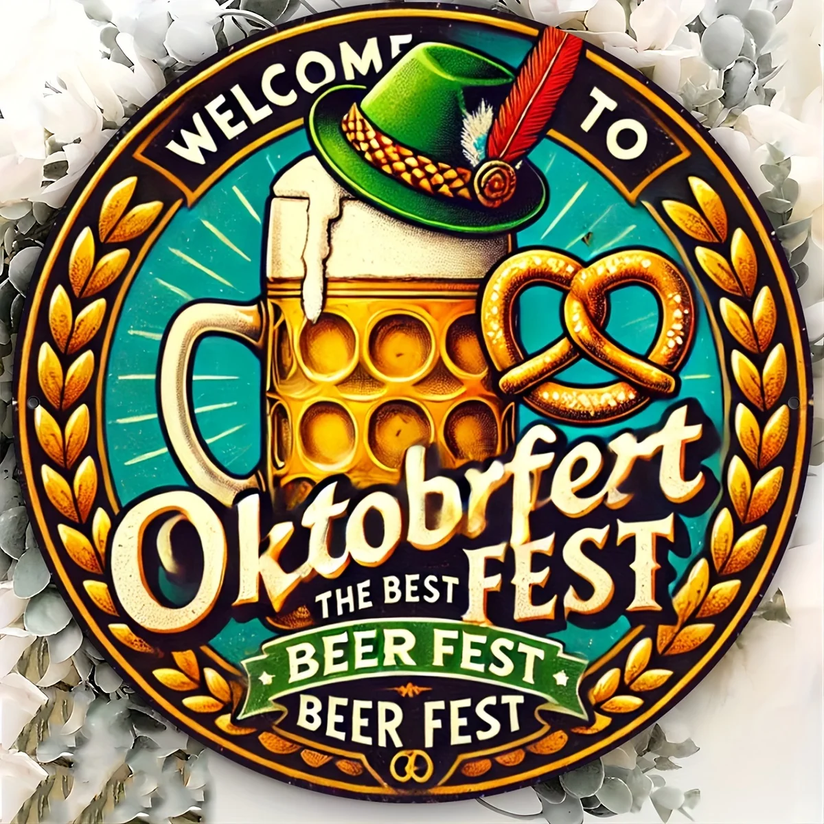 Vintage Oktoberfest High Definition Metal Wall Art Sign Welcome To Beer Fest Pretzel Stein German Festival Round Iron Painting f