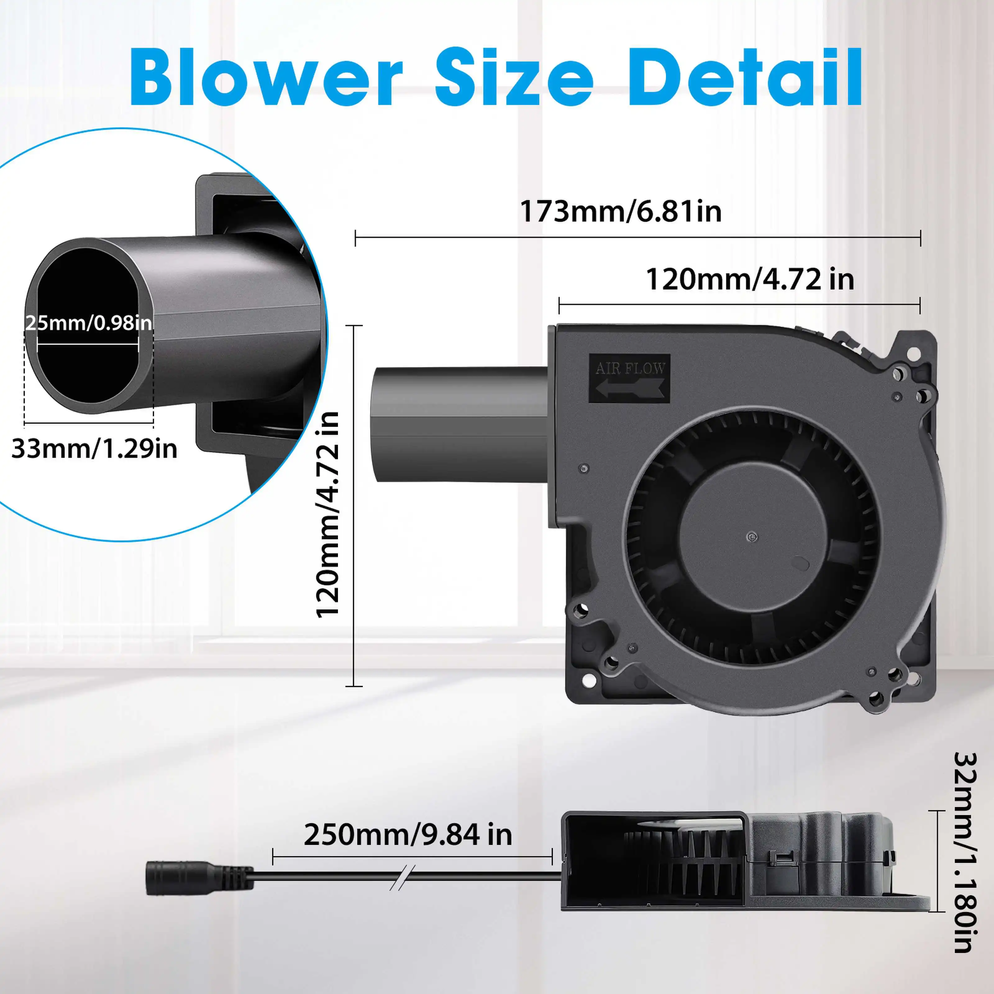 Gdstime 9733 Big Air Flow Blower 9cm Portable Fan With Adapter 90mm Centrifugal Blower for Wild Camping Picnic Outdoor BBQ Stove
