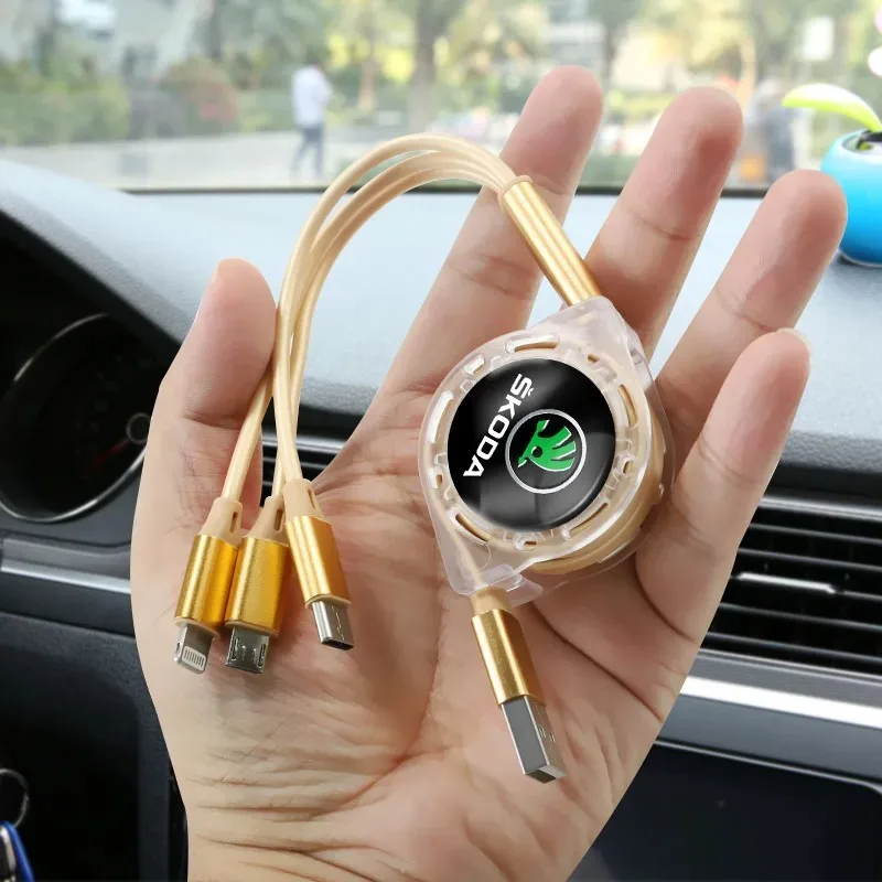 Car 3-in-1 Micro Data Wire USB Type C Fast Charger For Skoda Octavia MK2 MK3 2 3 A7 Fabia Karoq Kodiaq Rapid Car Accessories