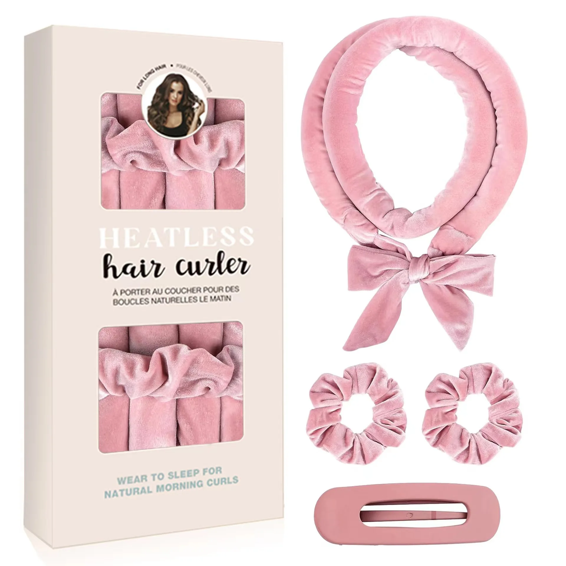 

Набор для создания локонов без нагрева: ночной бигуди-зажим, ленточные резинки для волос для стойких шелковистых локонов на каждый день