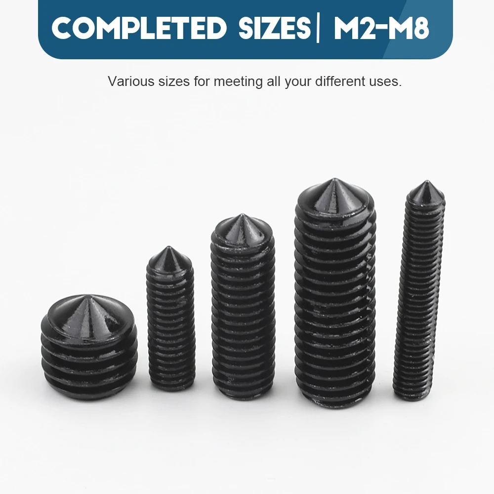 3~50pcs M2 M2.5 M3 M4 M5 M6 M8 M10 Black Carbon Steel Hex Allen Socket Grub Screws Cone Point Set Screw