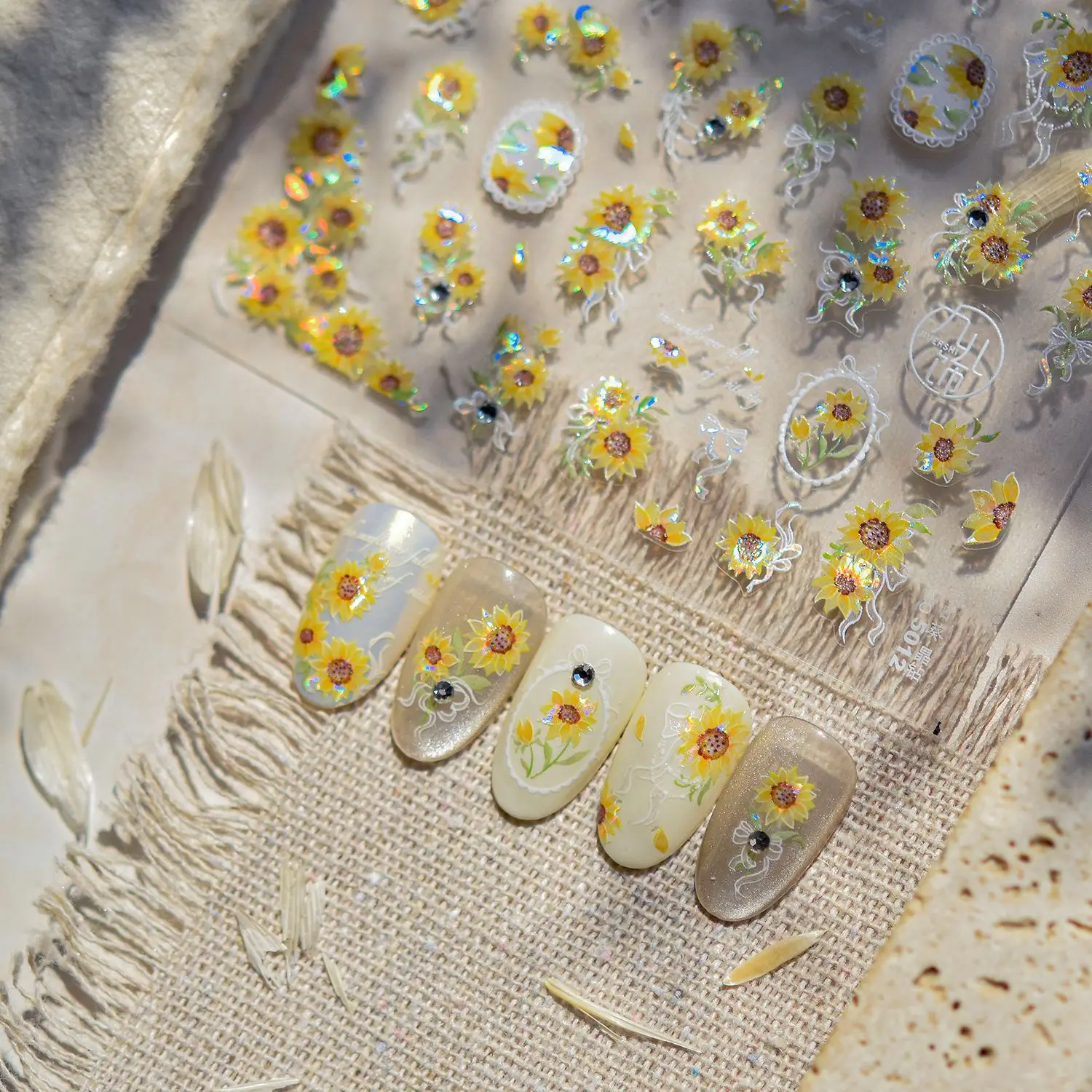 Shining Flowers Nail Stickers 5D Rhinestone Flower Bowknot Ribbon Photo Frame Adhesive Nail Art Sticker Manicure Decorati Decals