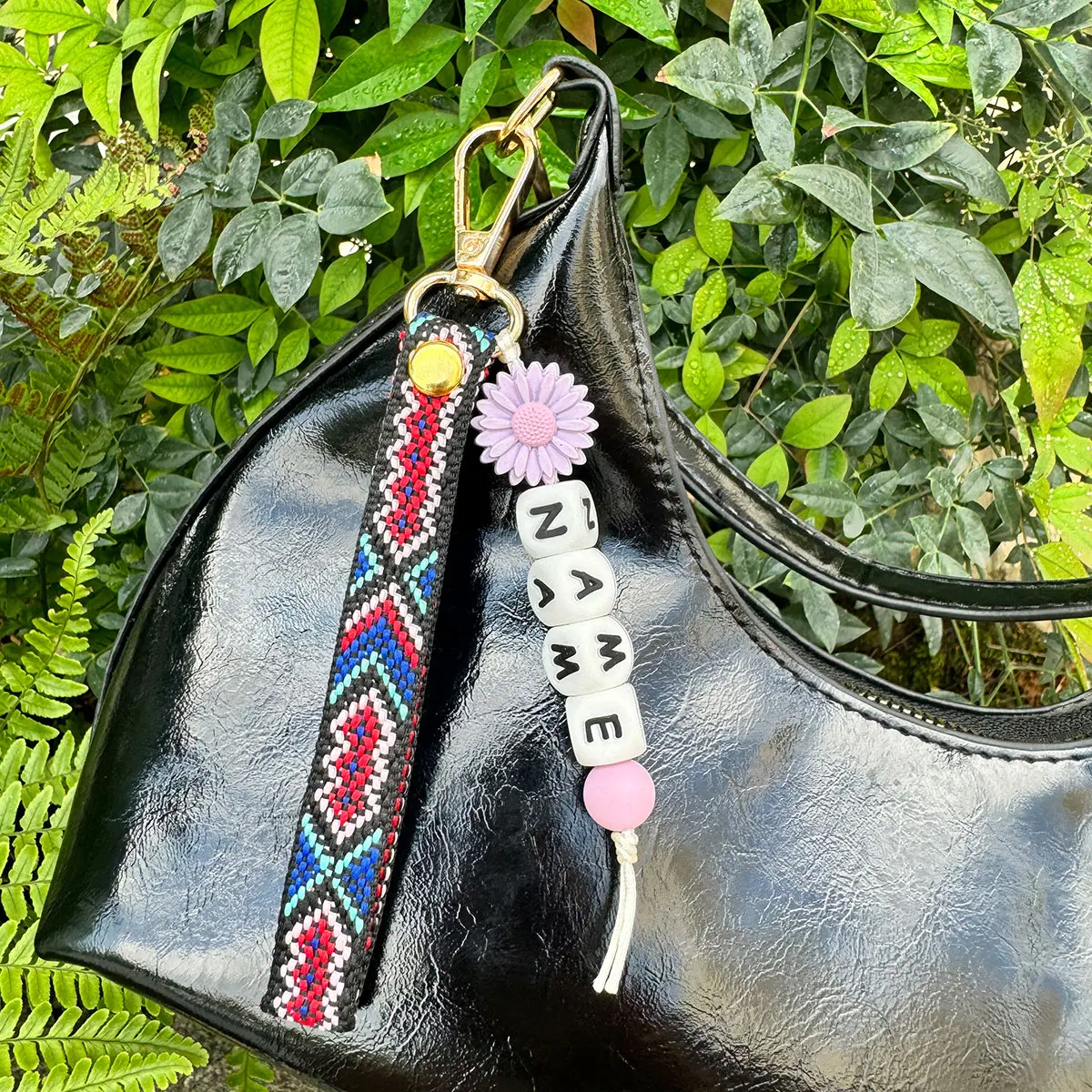 Custom Daisy Keychain, Bohemian Bag Charm