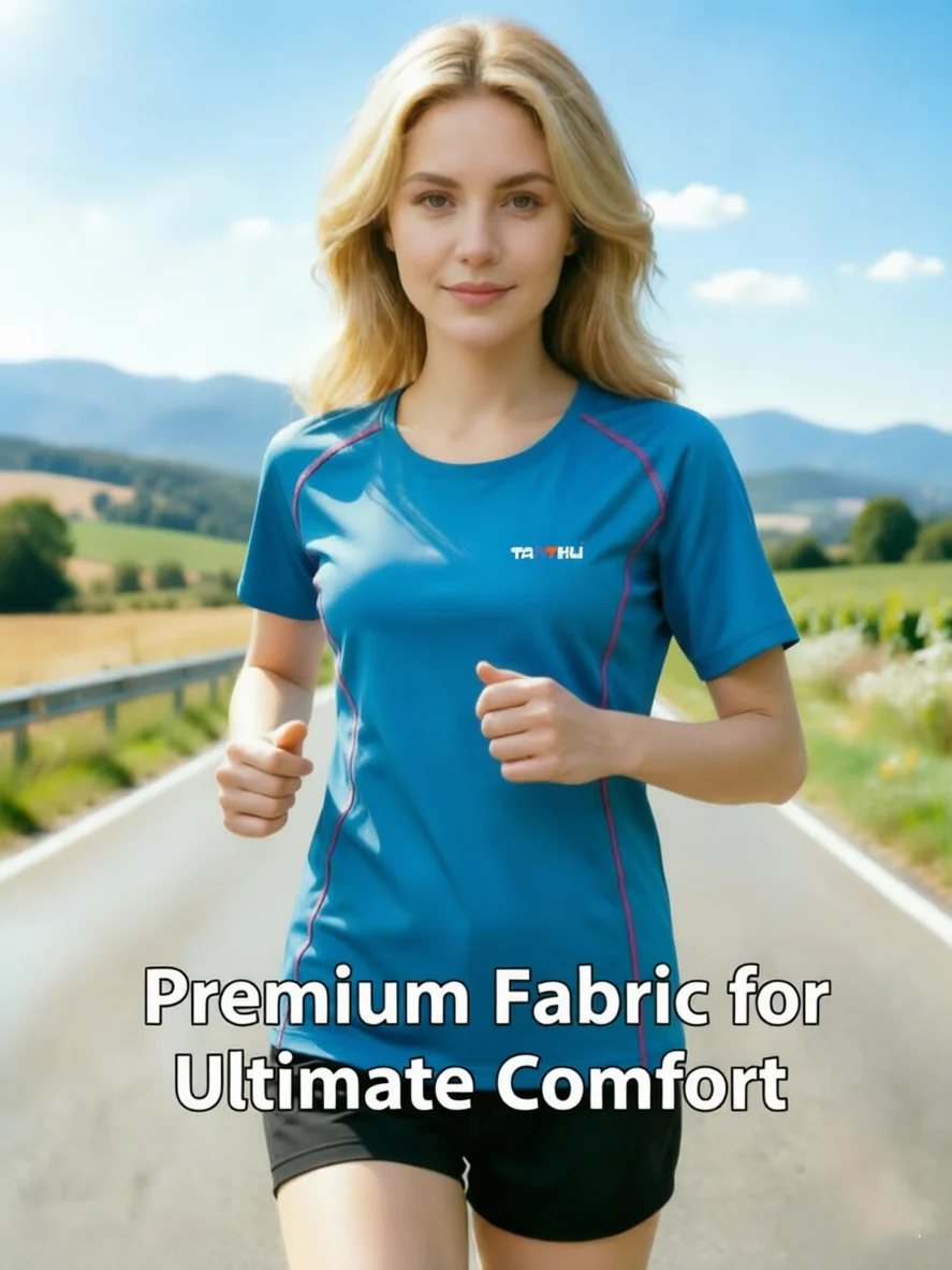 Women's Fashionable Round-Neck Sweatshirt, Short-Sleeved Quick-Drying Shirt, Breathable and Sweat-Wicking Sports Top for Running, Fitness, Yoga, Outdoor Activities, and Summer
